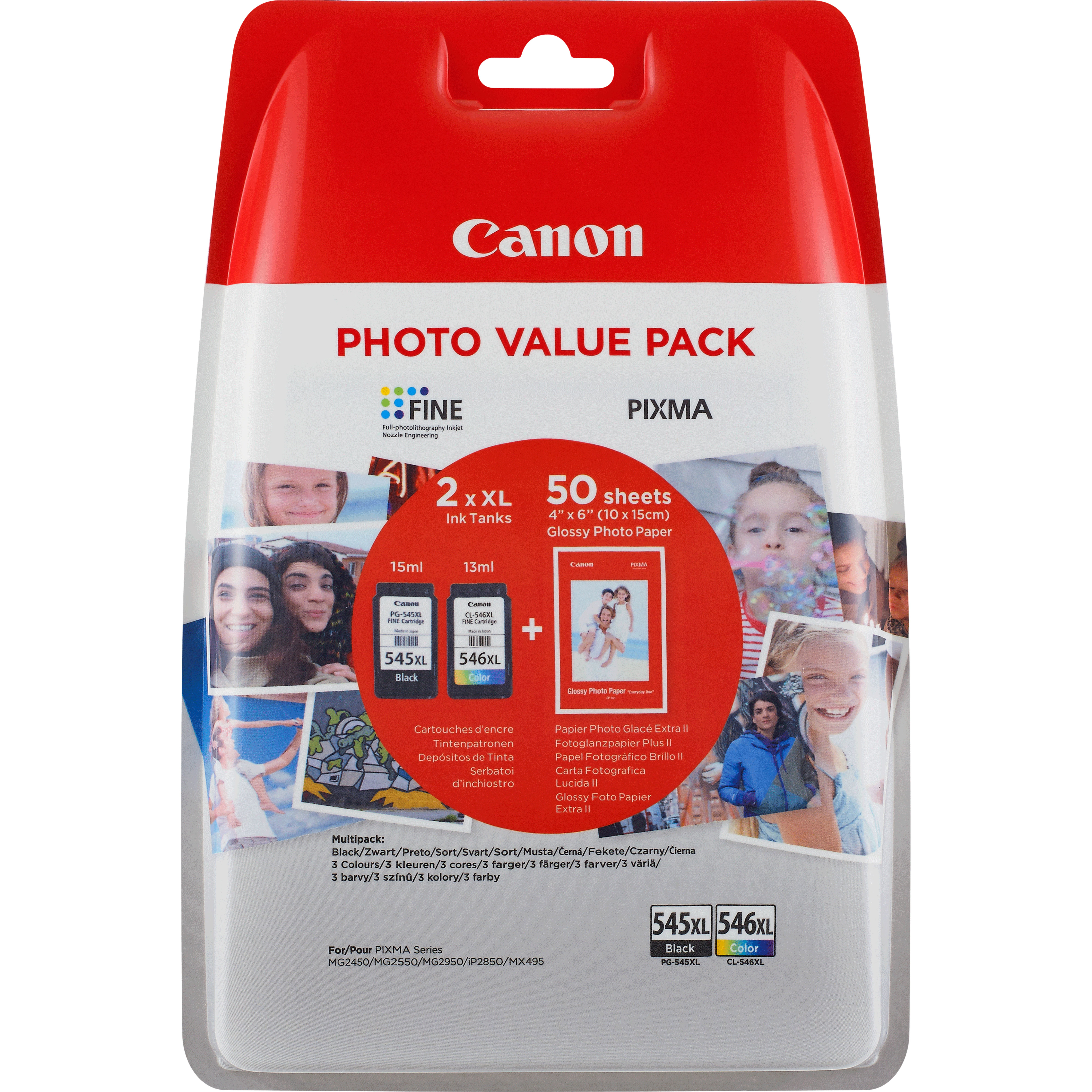 CANON Pack 2 cartouches d'encre PG-545XL/CL-546XL (+ 50 Feuilles 10x15cm)