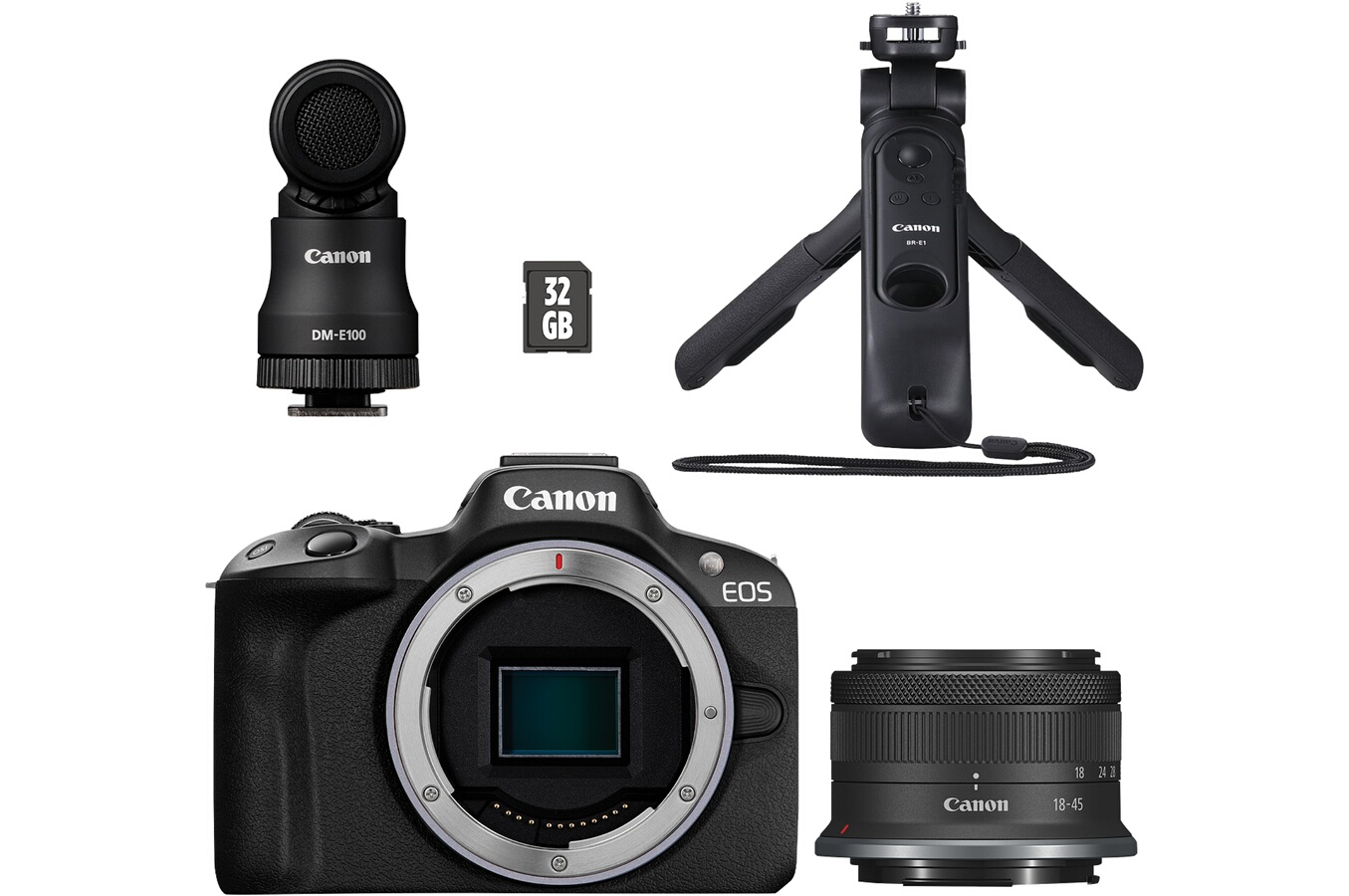CANON Kit Créateur EOS R50 + RF-S 18-45mm f/4.5-6.3 IS STM + Micro DM-E100 + Trépied/Télécommande HG-100TBR