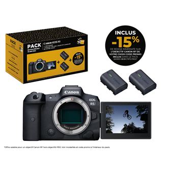 CANON Pack Fnac Appareil photo hybride EOS R5 Boitier Nu + 2 batteries + Coupon -15% sur une optiques RF