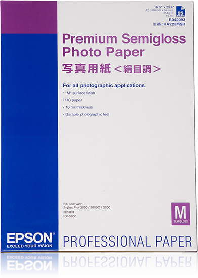 EPSON PREMIUM semi brillant photo papier inkjet 250g/m2 A2 25 feuilles pack de 1