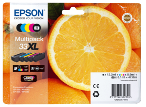 EPSON Pack 5 cartouches d'encre Orange T3337XL (Noir + Couleurs + Noir photo)