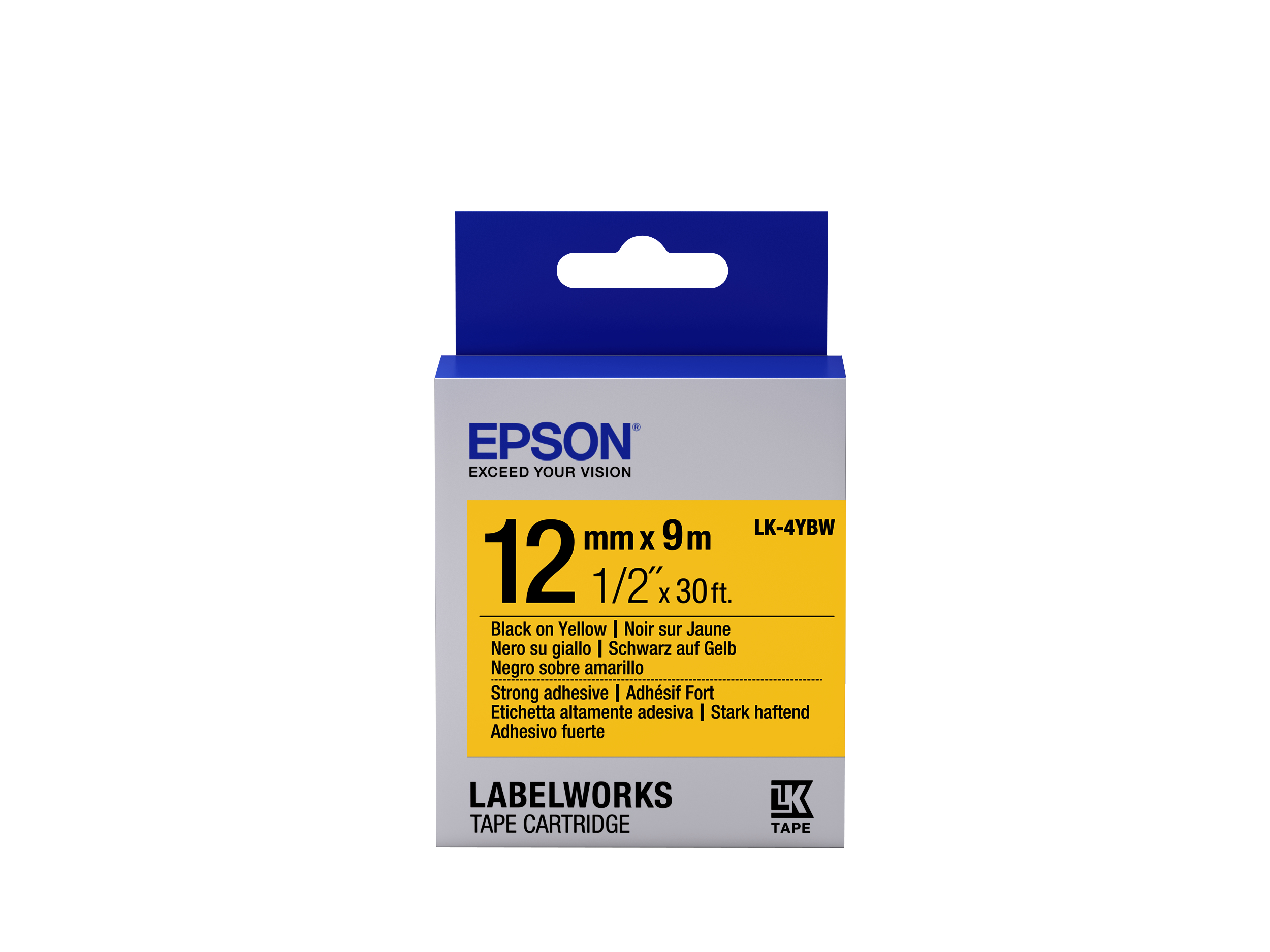 EPSON LK-4YBW Adhesif Fort Noir sur Jaune 12mmx9m
