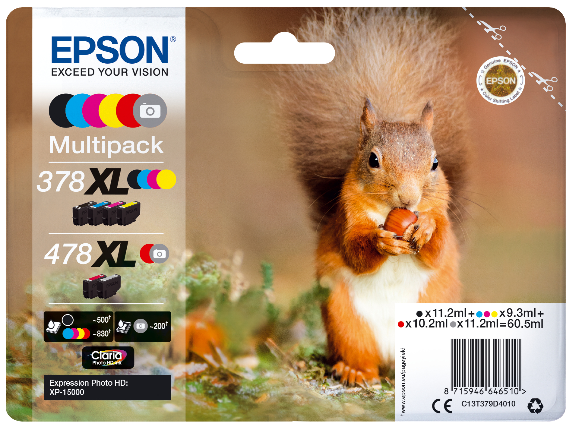 EPSON Multipack 6 colours 378XL/478XL Multipack 6 colours 378XL/478XL Squirrel incl. R/G Clara Phto HD Ink