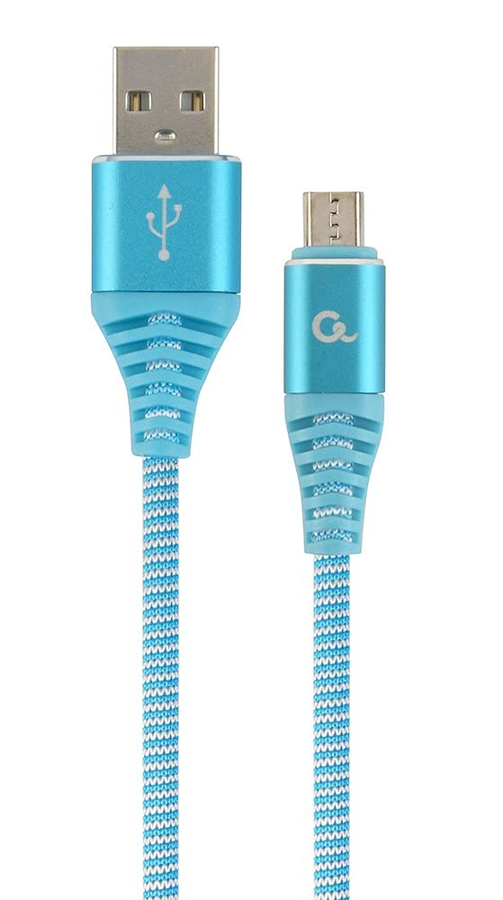 Gembird gembird Baumwoll Micro-USB-Ladekabel, 2m, türkis/weiß
