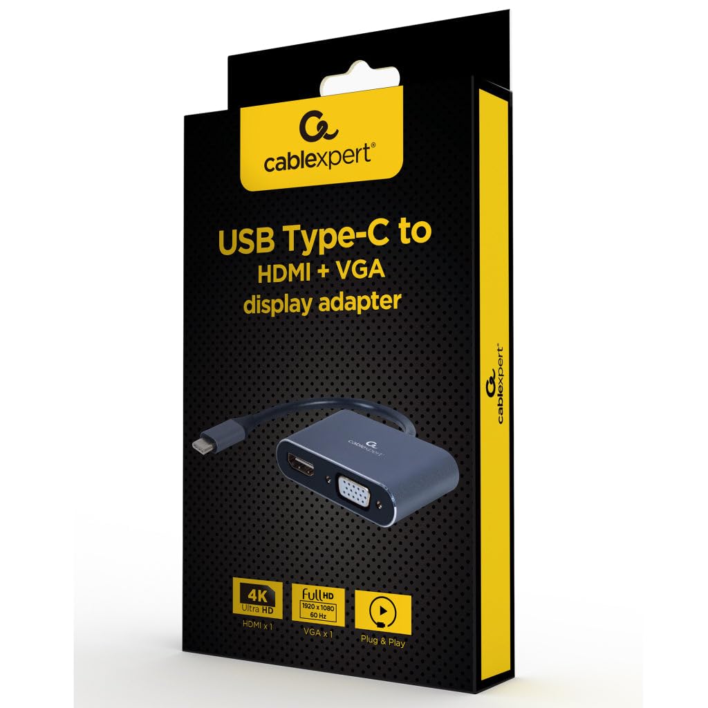 CableXpert Câble Convertisseur USB-C vers HDMI et VGA MF 15cm (Gris)