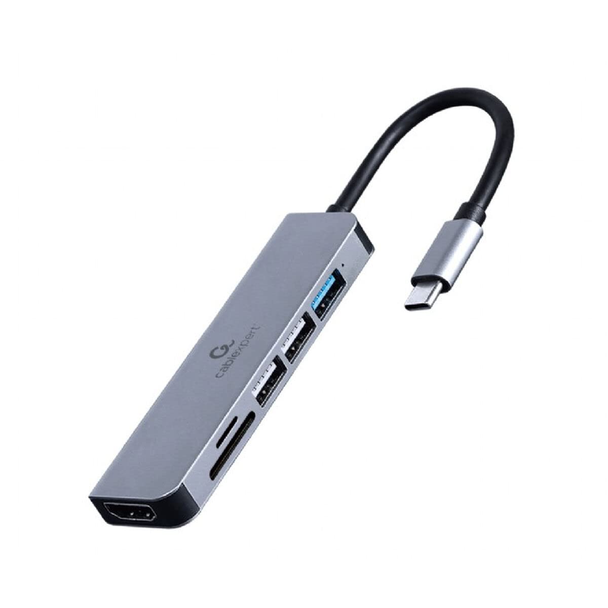 CableXpert Adaptateur USB-C 3.0  6-02 vers HDMI, 3x USB-A ,1x USB-C et SD/MircroSD (Gris)