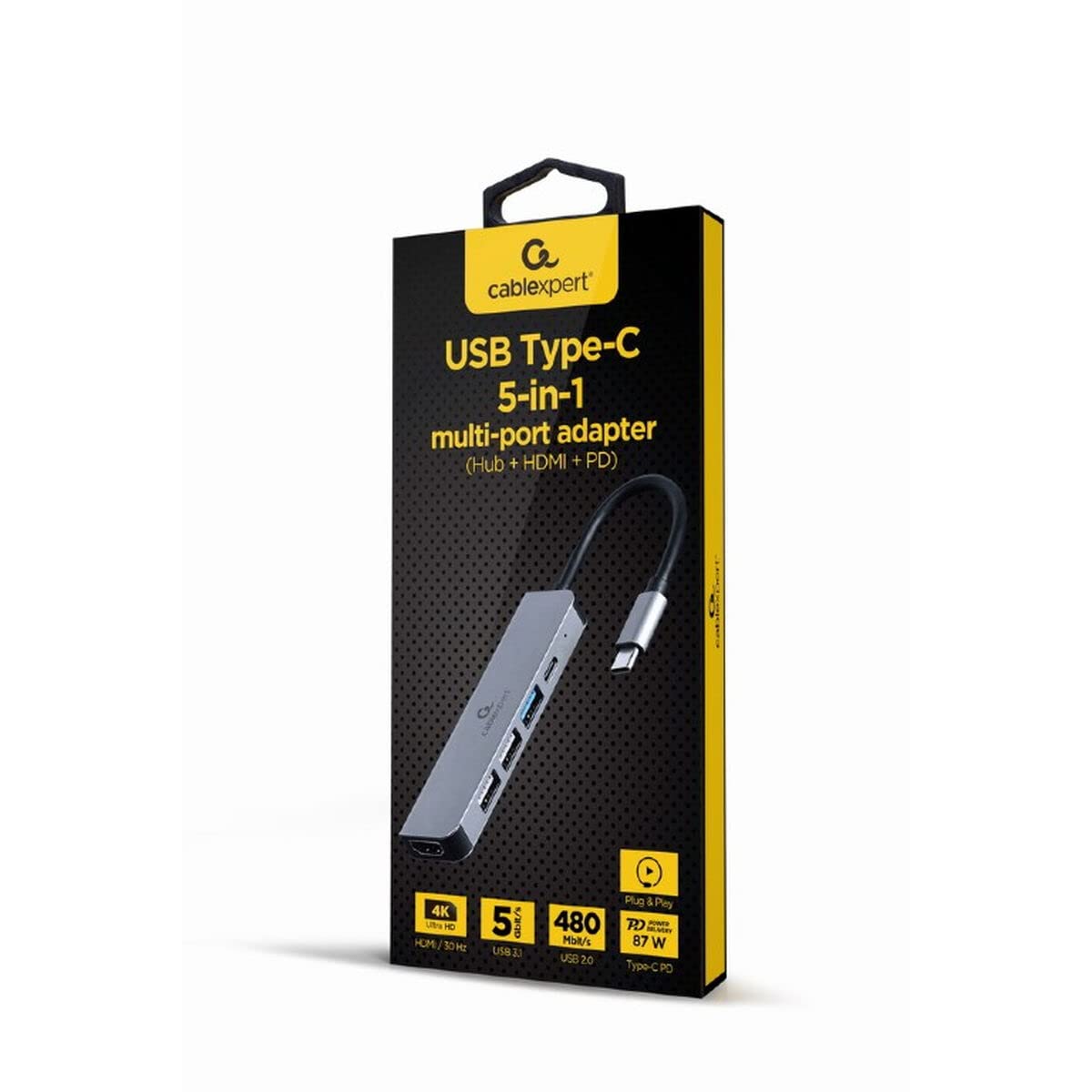 CableXpert Adaptateur USB-C 3.0 5-03 vers HDMI, 3x USB-A ,1x USB-C (Gris)