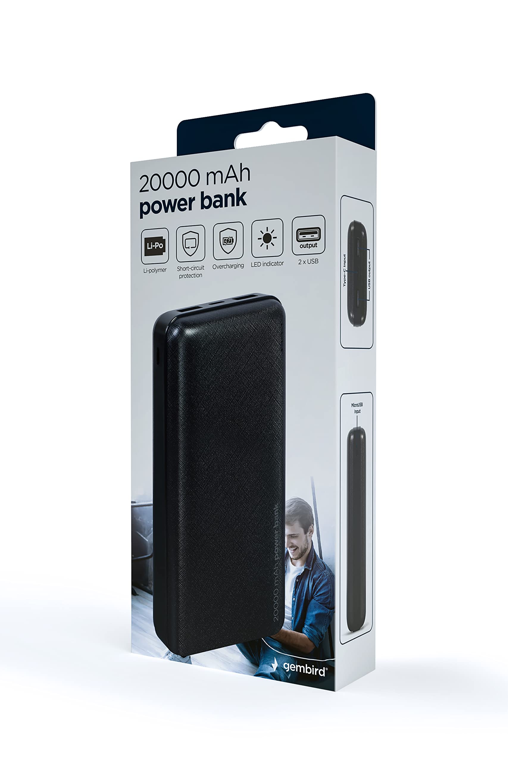 Gembird Batterie externe USB - 20000mAh 12W (Noir)