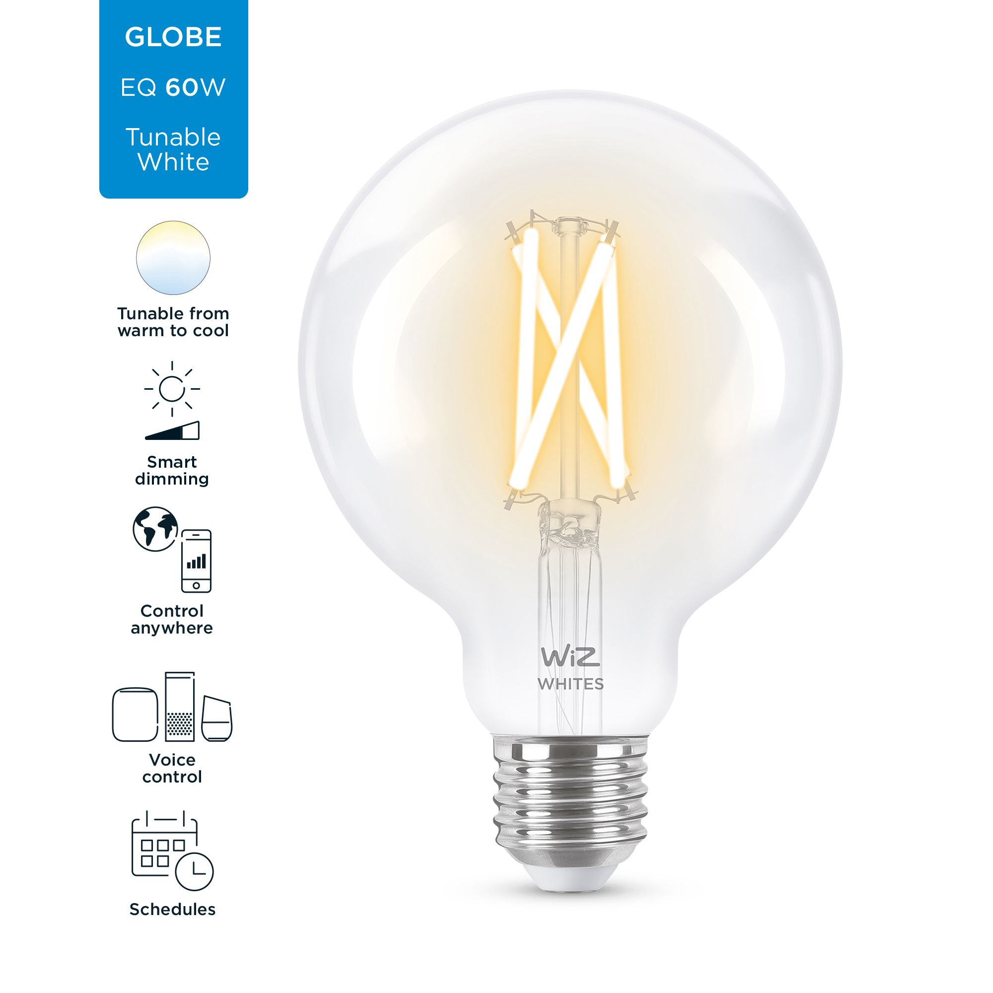Wiz Ampoule connectée E27 - Globe 95 - Blanc variable