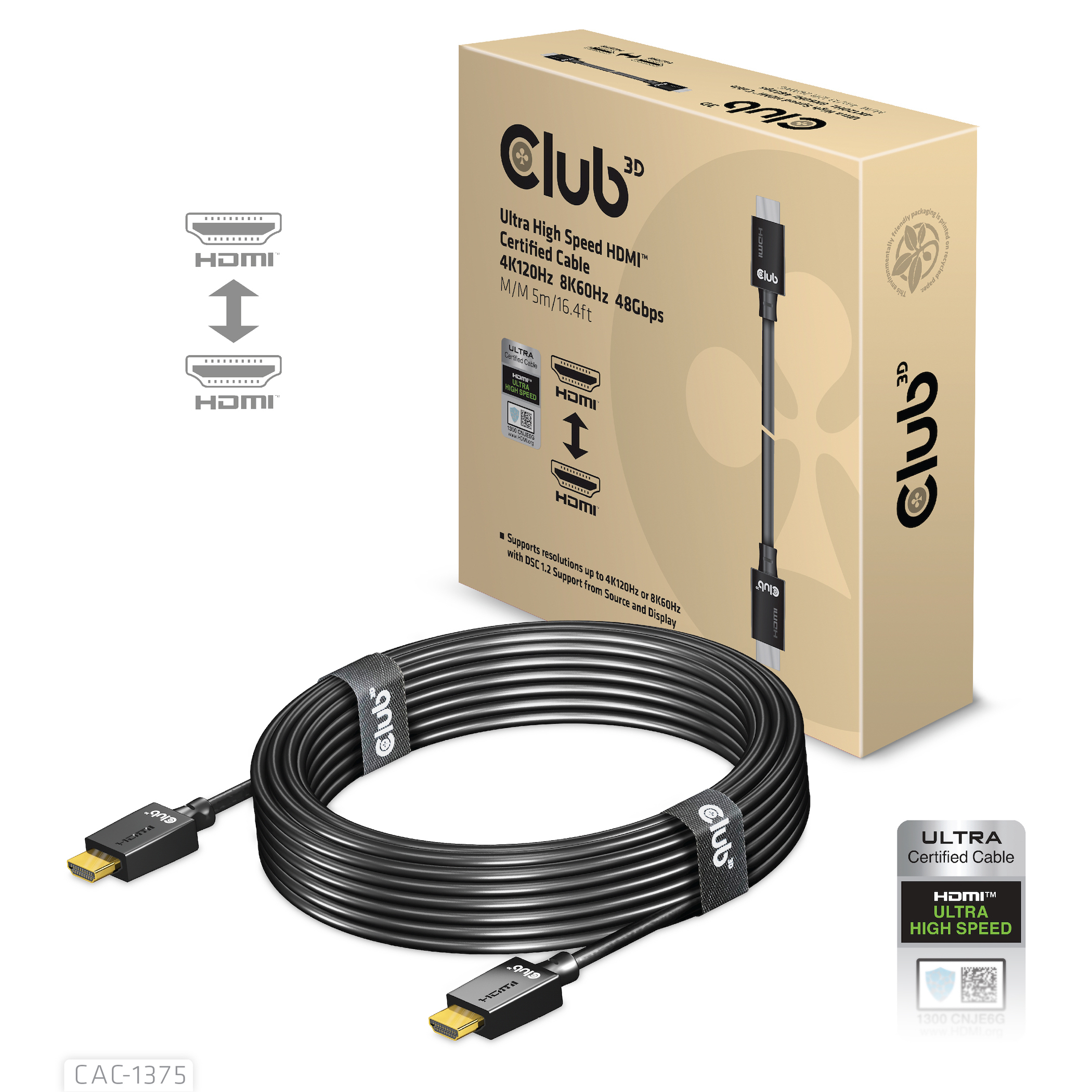 CLUB 3D Club 3D Ultra High Speed HDMI Kabel, 4K120Hz/8K60Hz, 48Gbps