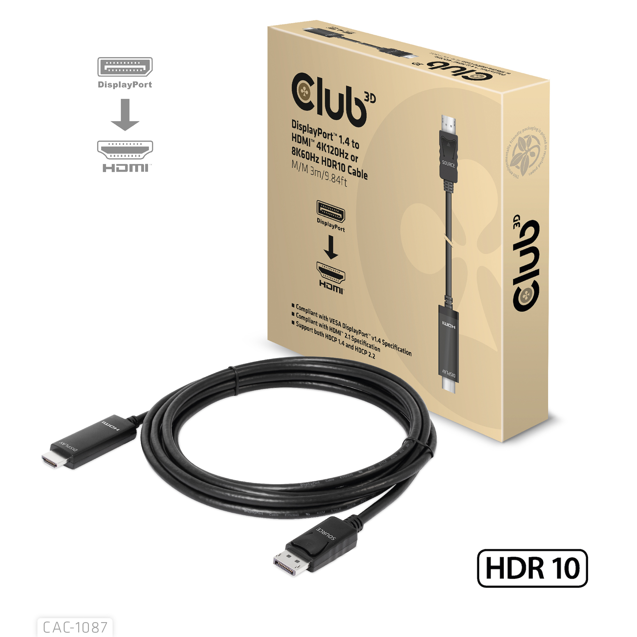 CLUB 3D Club 3D DisplayPort sur HDMI 4K120Hz/8K60Hz Kabel