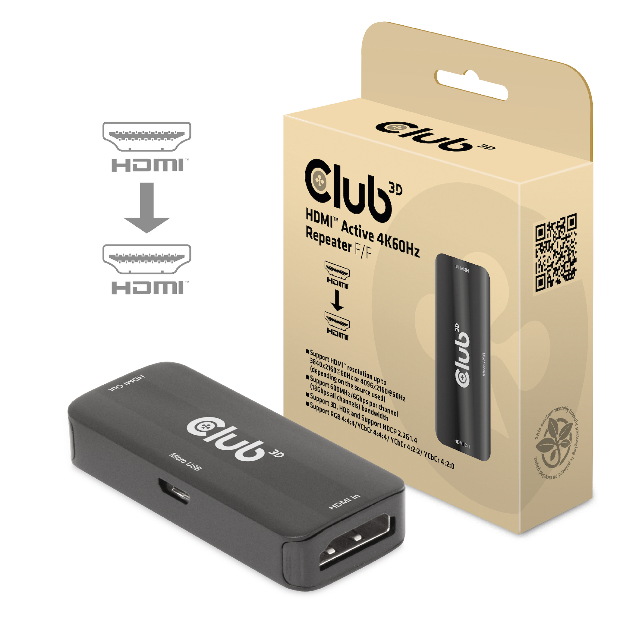 CLUB 3D Club3D Repeater HDMI > HDMI 4K60Hz aktiv Bu/Bu retail