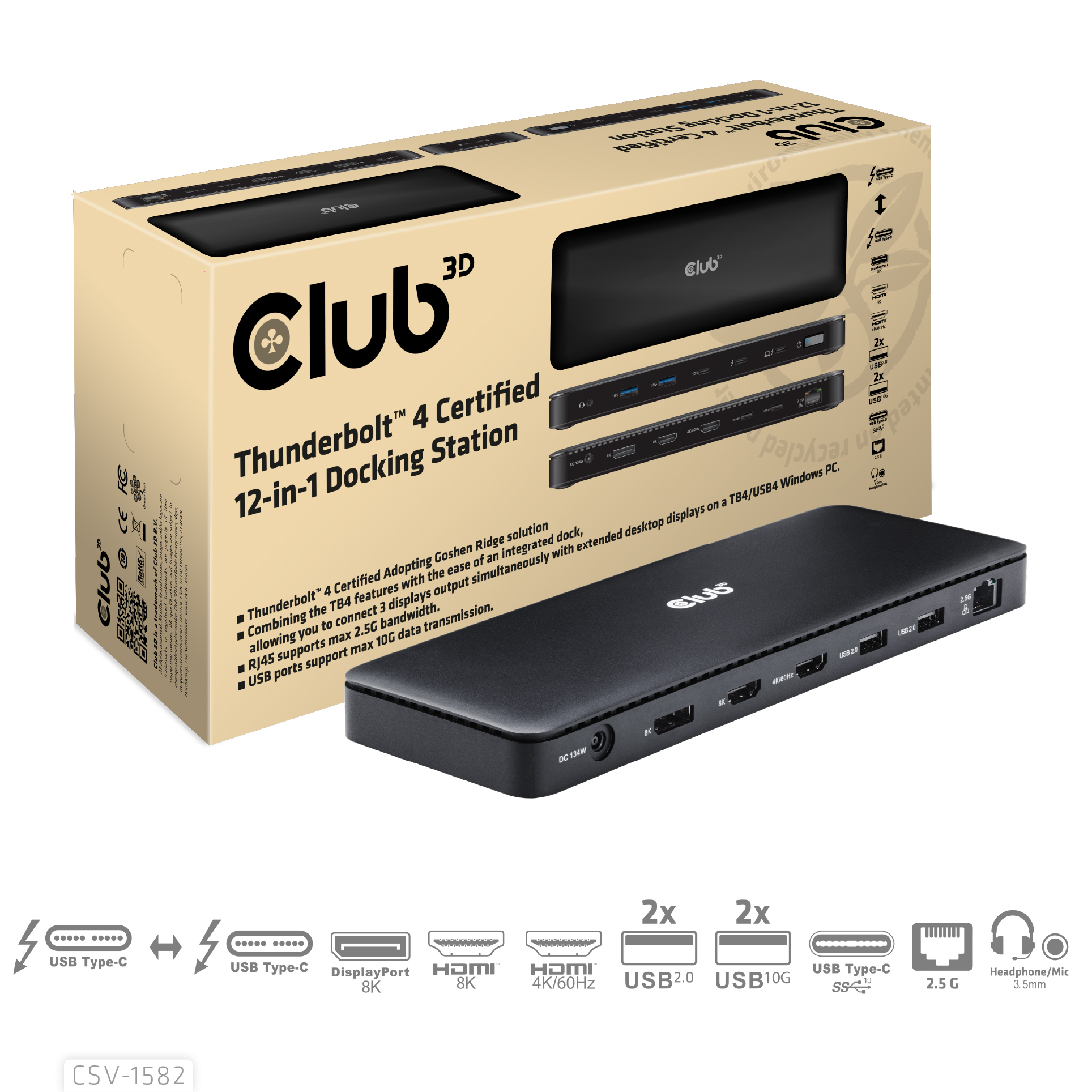 CLUB 3D Club3D Thunderbolt4 12-in-1 Dockingstation 3 Displays  St/Bu retail