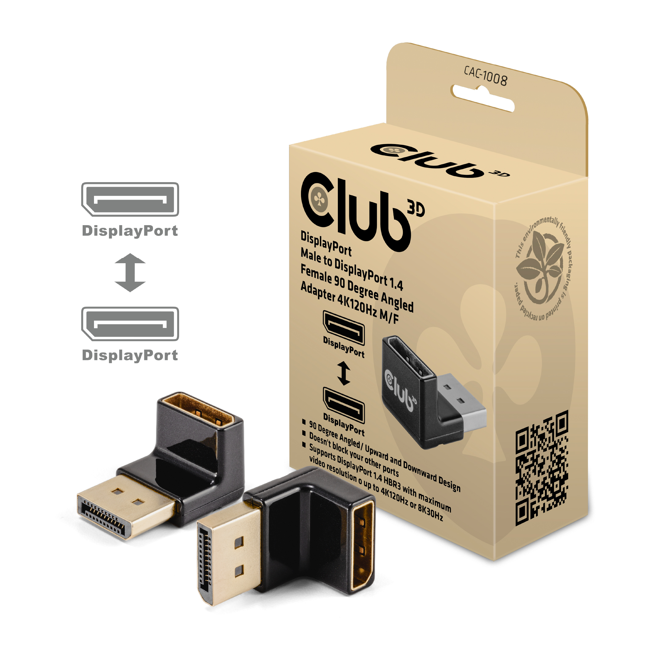 CLUB 3D Club3D Adapter DP > DP 1.4 90° abgewinkelt 4K@120Hz St/Bu retail