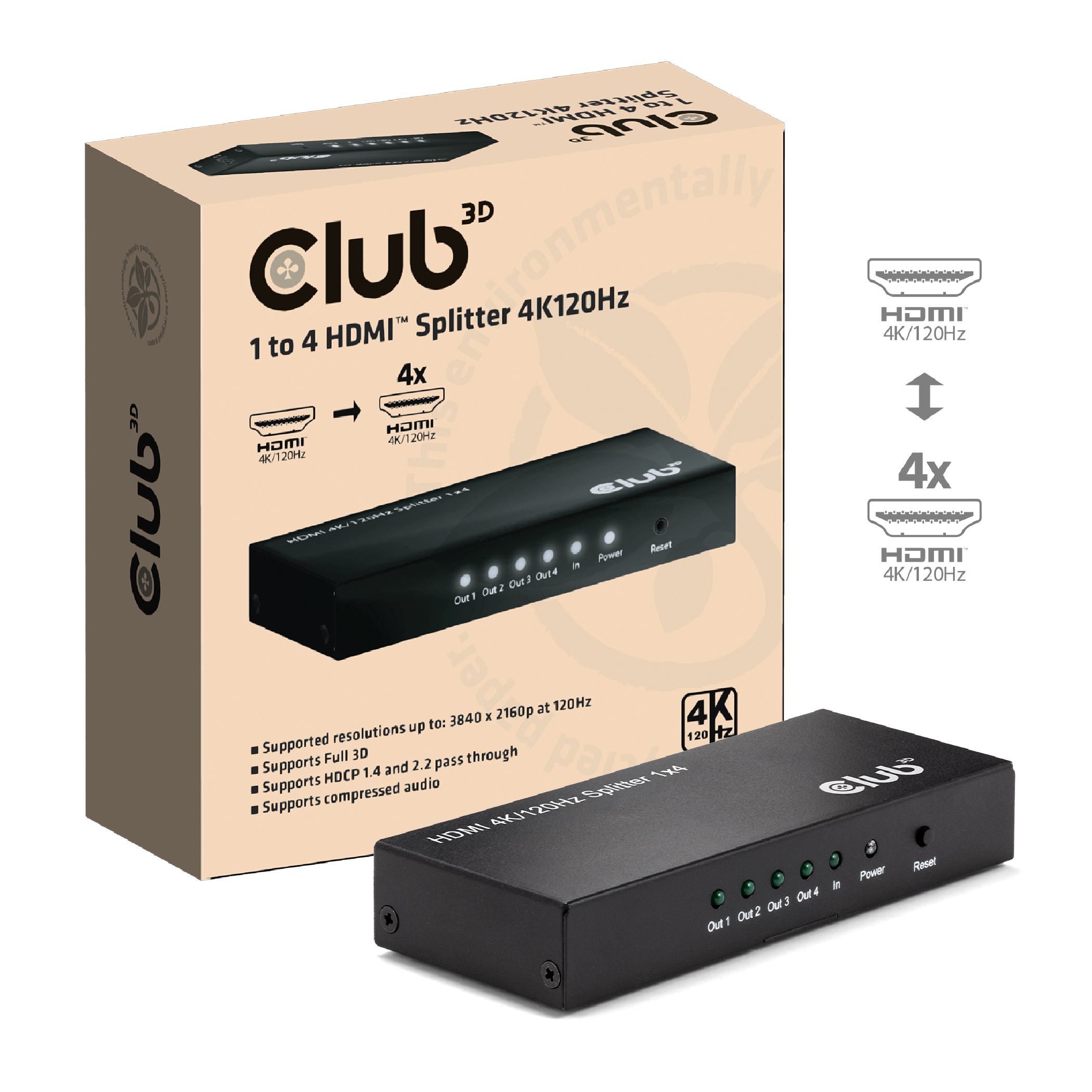 CLUB 3D Club3D HDMI Splitter 1 Eingang -> 4 Ausgänge 4K120Hz UHD retail