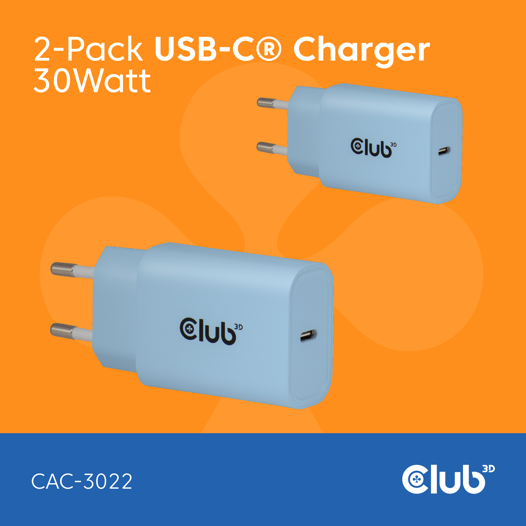 CLUB 3D Club3D Lifestyle Ladegerät USB-C 30Watt, 2Stk blau retail