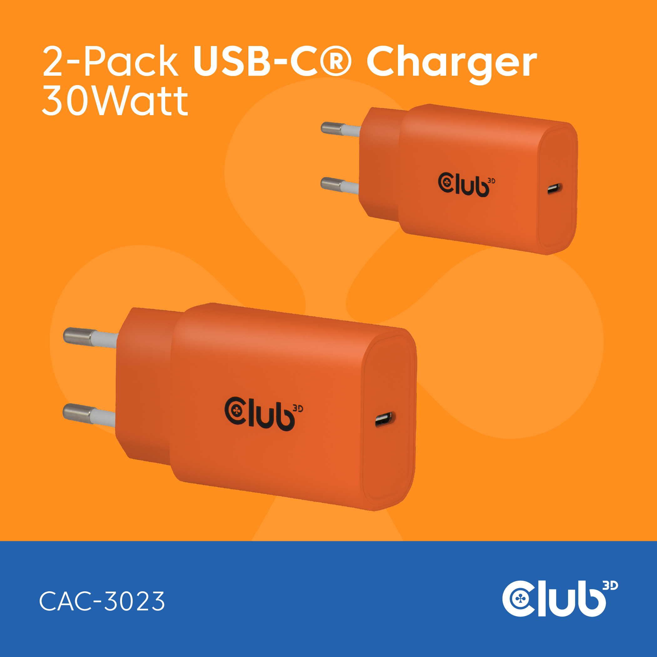 CLUB 3D Club3D Lifestyle Ladegerät USB-C 30Watt, 2Stk orange retail
