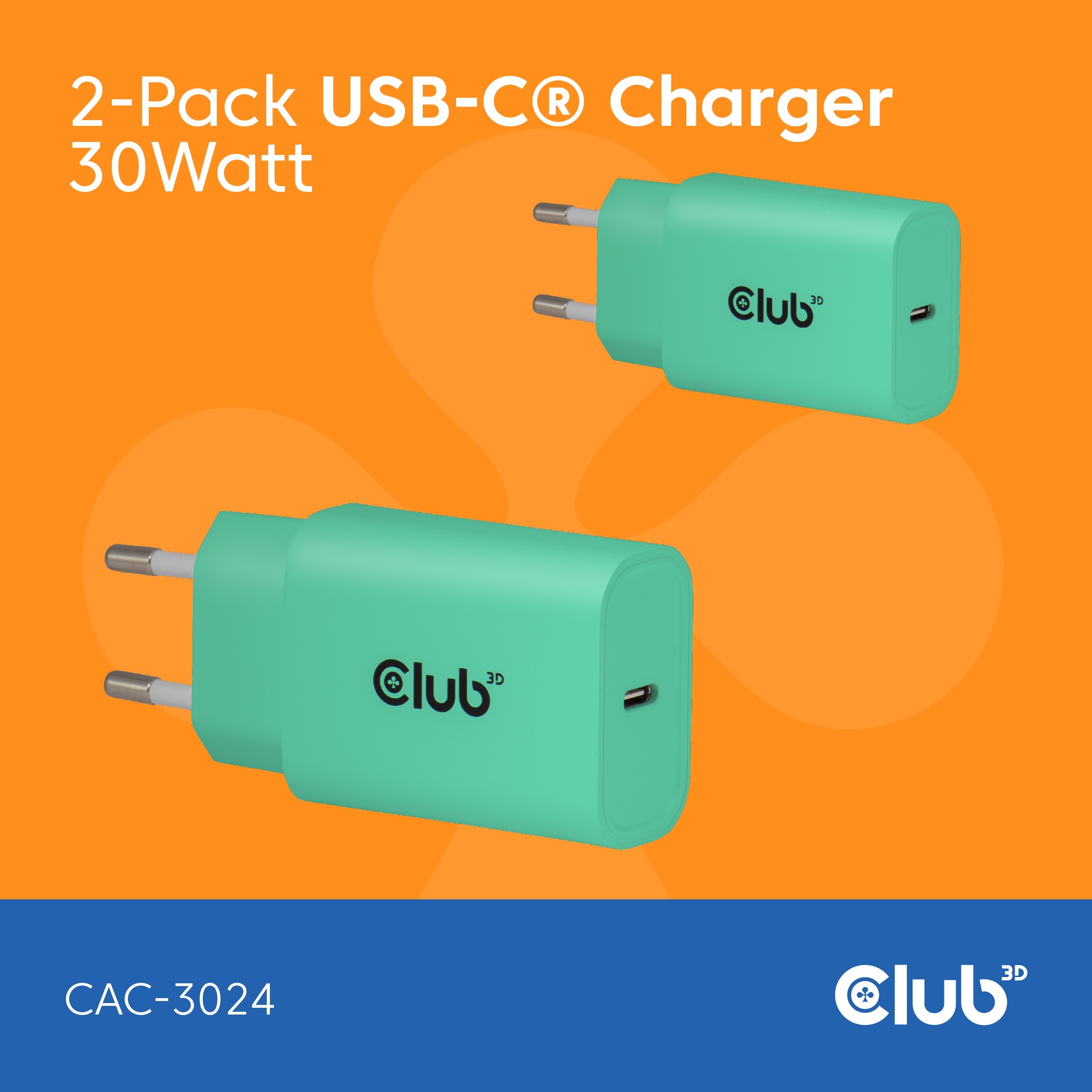 CLUB 3D Club3D Lifestyle Ladegerät USB-C 30Watt, 2Stk grün retail