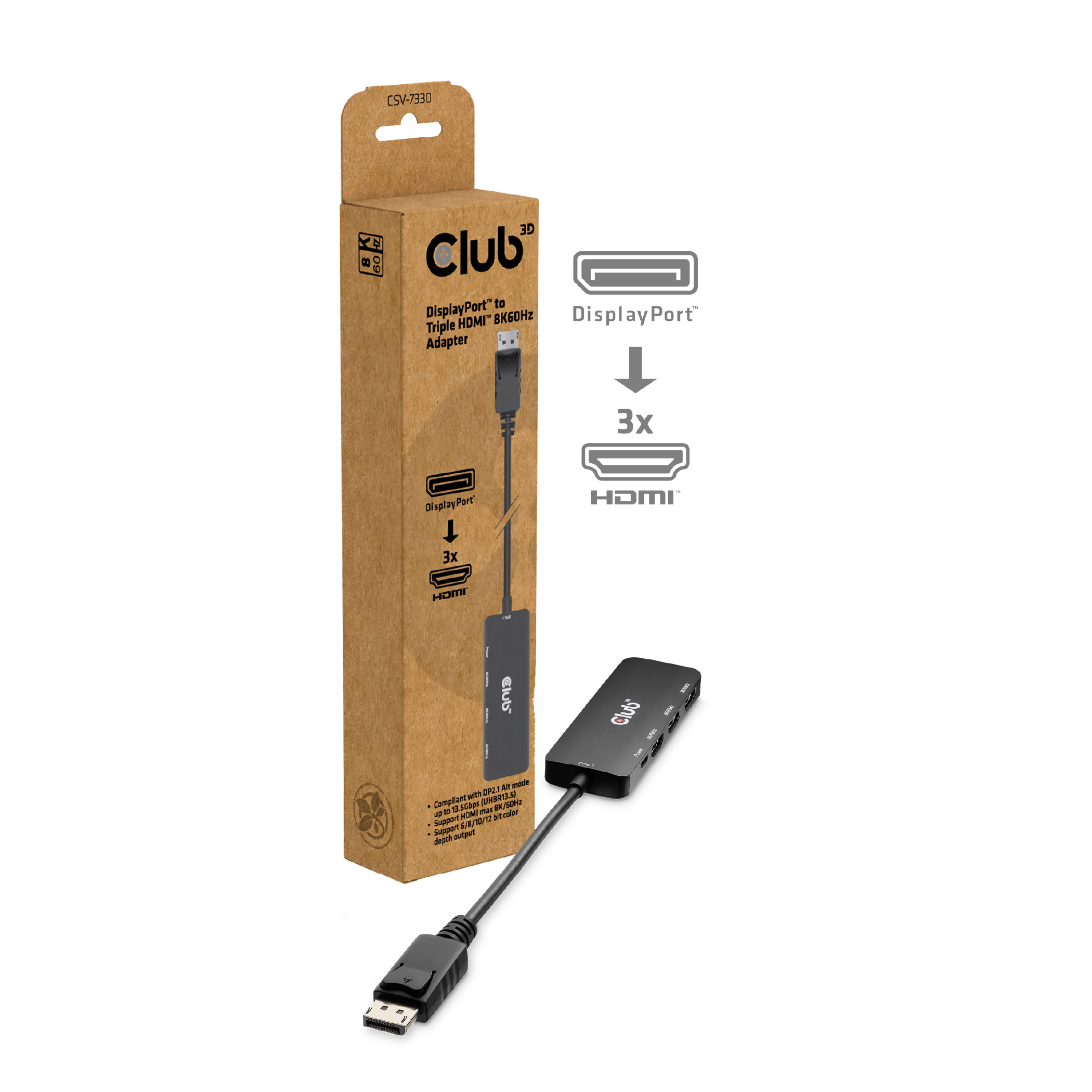 CLUB 3D Club3D Adapter DisplayPort 2.1 > 3x HDMI 2.1 8K60Hz retail