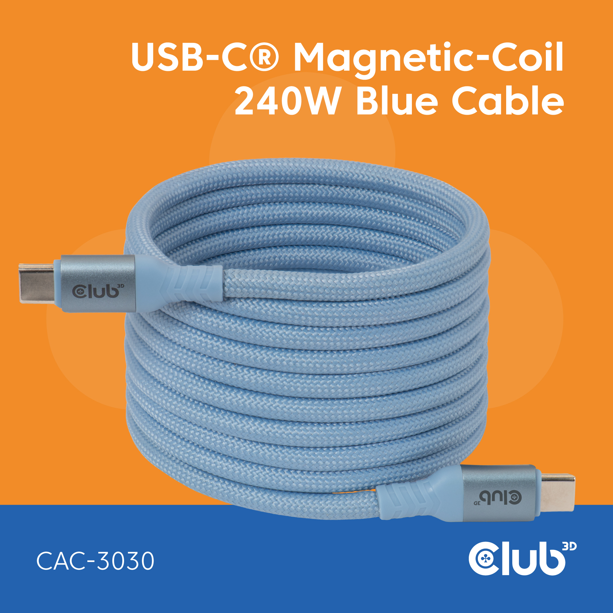 CLUB 3D Club3D Lifestyle USB-C Magnetisches Kabel 240W 2m blau St/St