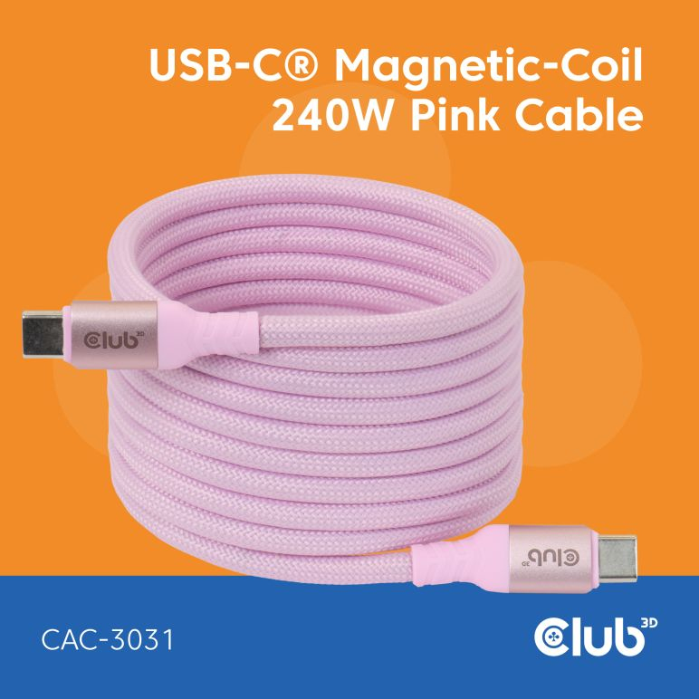 CLUB 3D Club3D Lifestyle USB-C Magnetisches Kabel 240W 2m rosa St/St