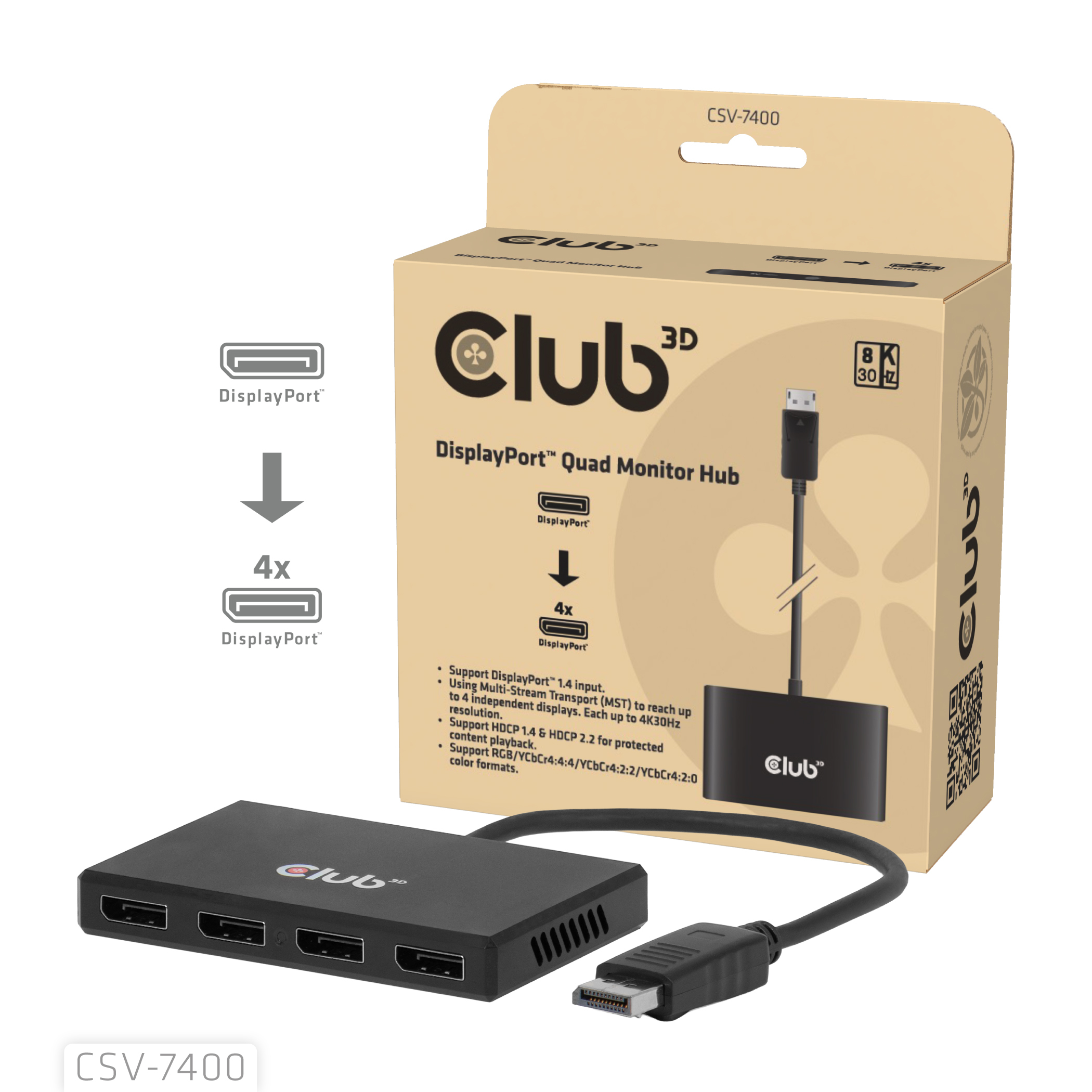CLUB 3D Club3D Multi Streaming Transport Hub 1xDP->4xDP 4K30Hz