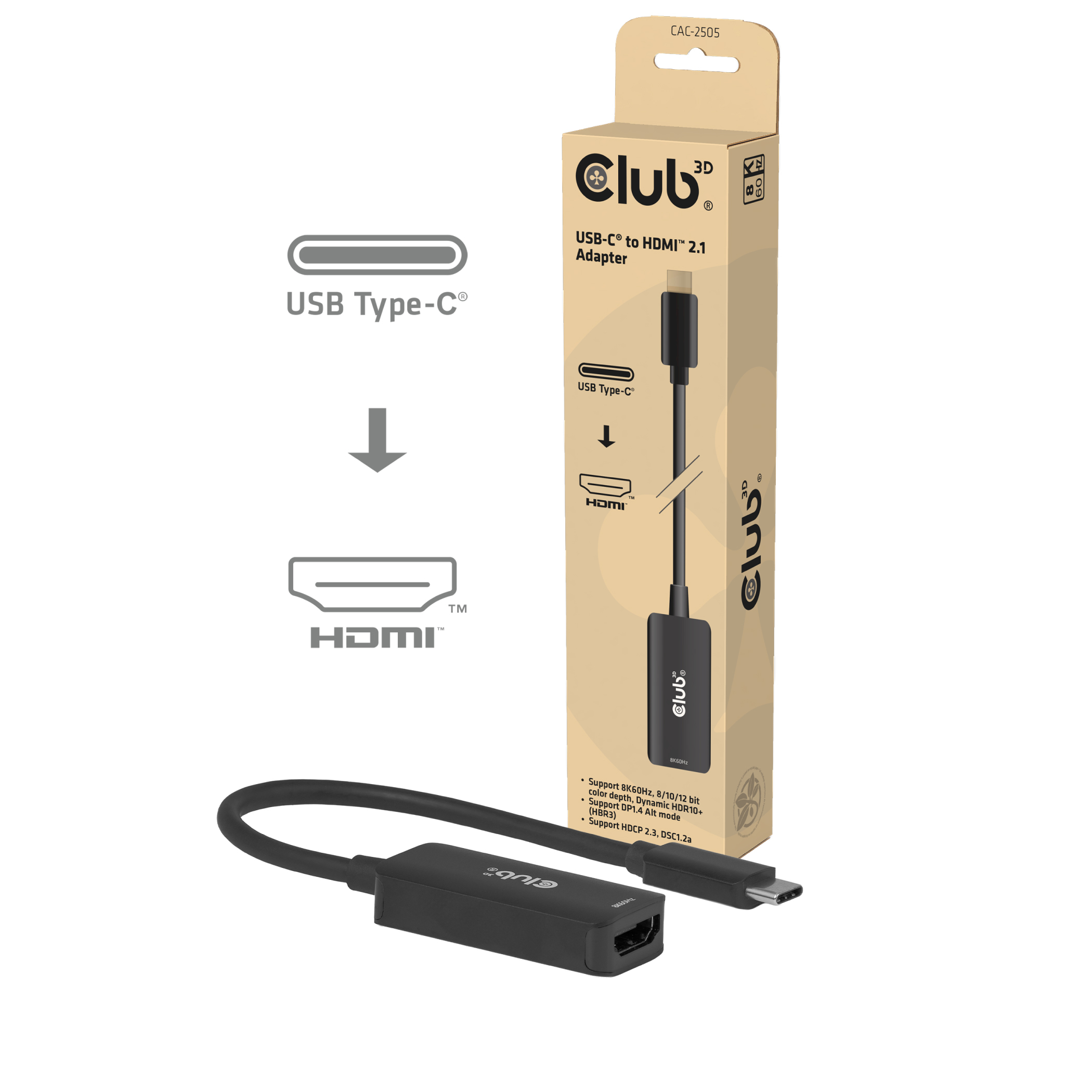 CLUB 3D Club3D Adapter USB     Typ C > HDMI 2.1 8K HDR10 DP1.4 St/Bu retail