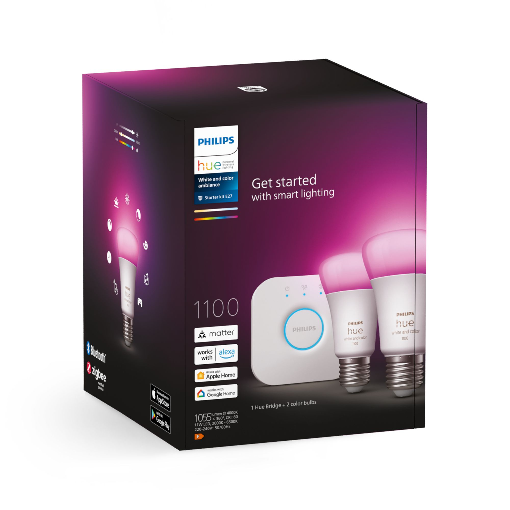 Philips Hue Hue White and Color Ambiance Kit de démarrage E27 A60 11 W Bluetooth x 2