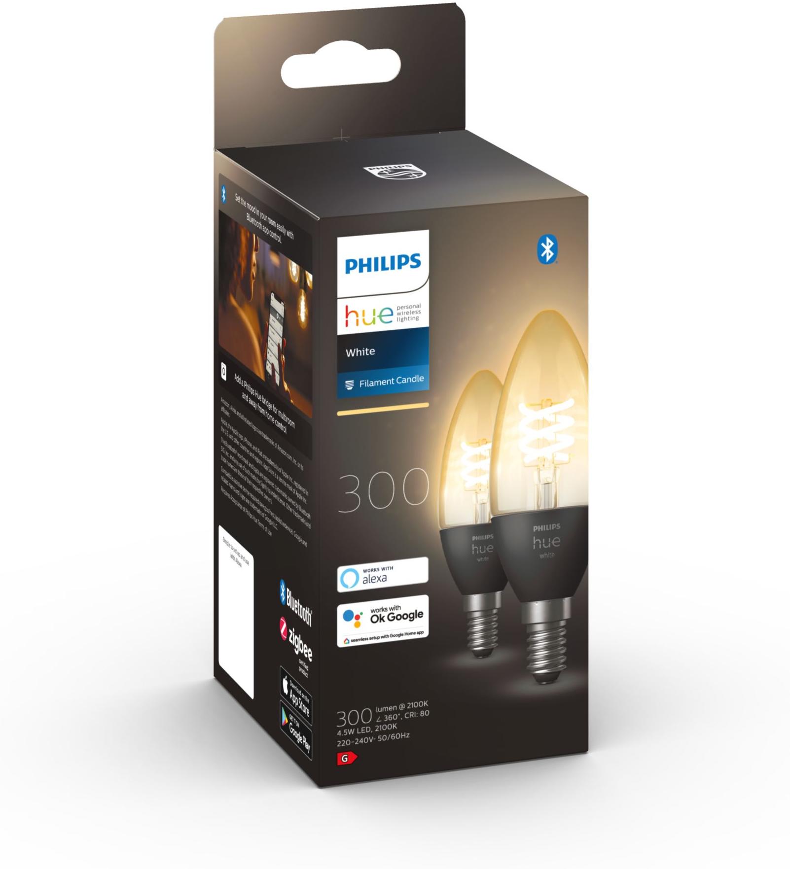 Philips Hue Hue ampoule White 4.5W Filament Flamme E14 x2