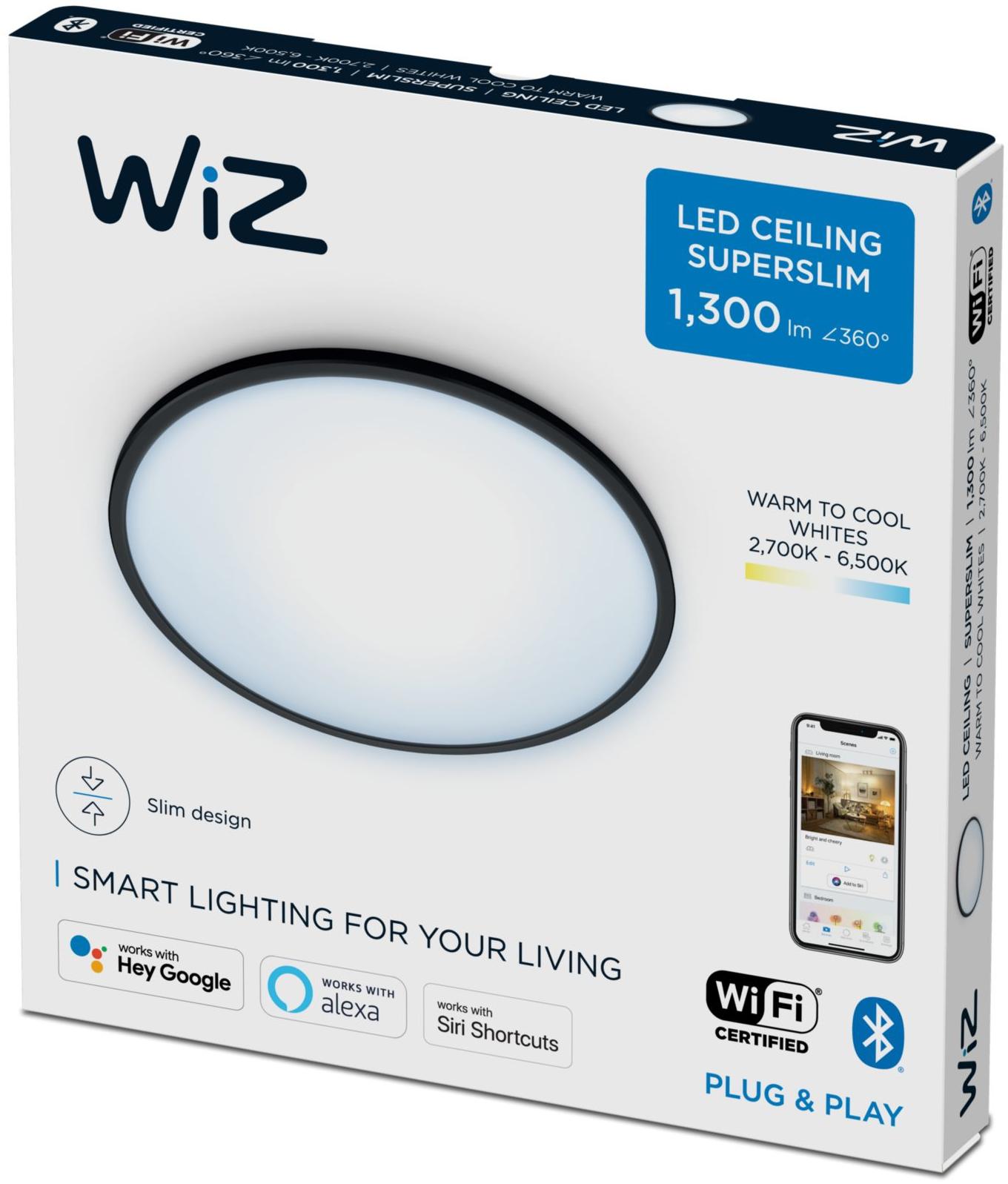 Wiz Lampe connectée Ceiling SuperSlim - 14 W - Blanc variable - Noir