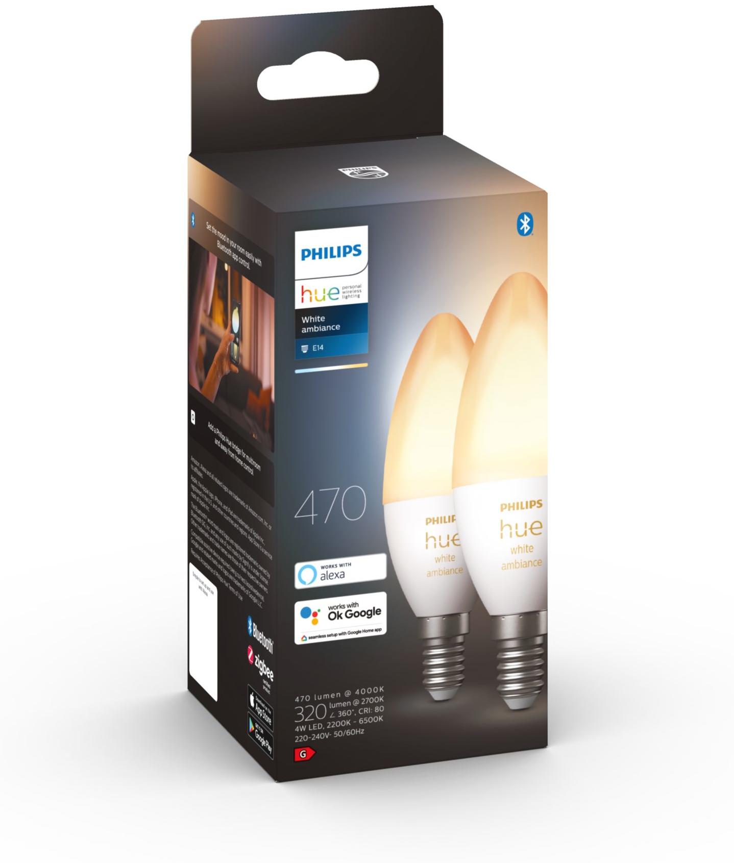 Philips Hue White Ambiance E14 flamme 6W x2