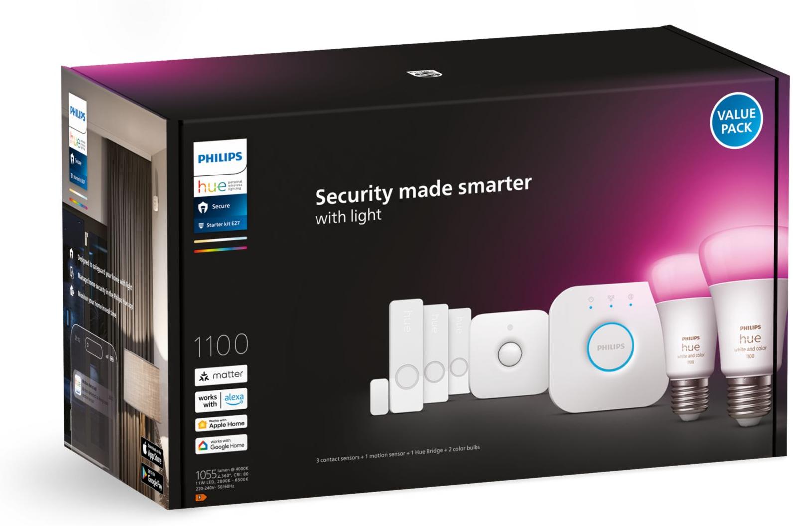 Philips Hue Secure Pack de démarrage détecteurs et ampoules E27 WCA