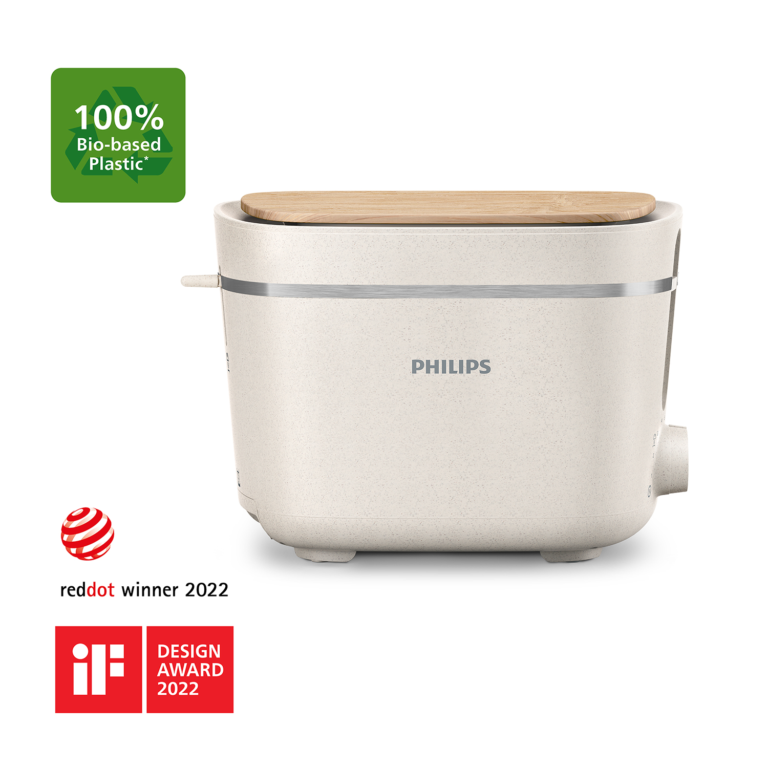PHILIPS Toaster 2 slots Matt plastic white speckle biobased