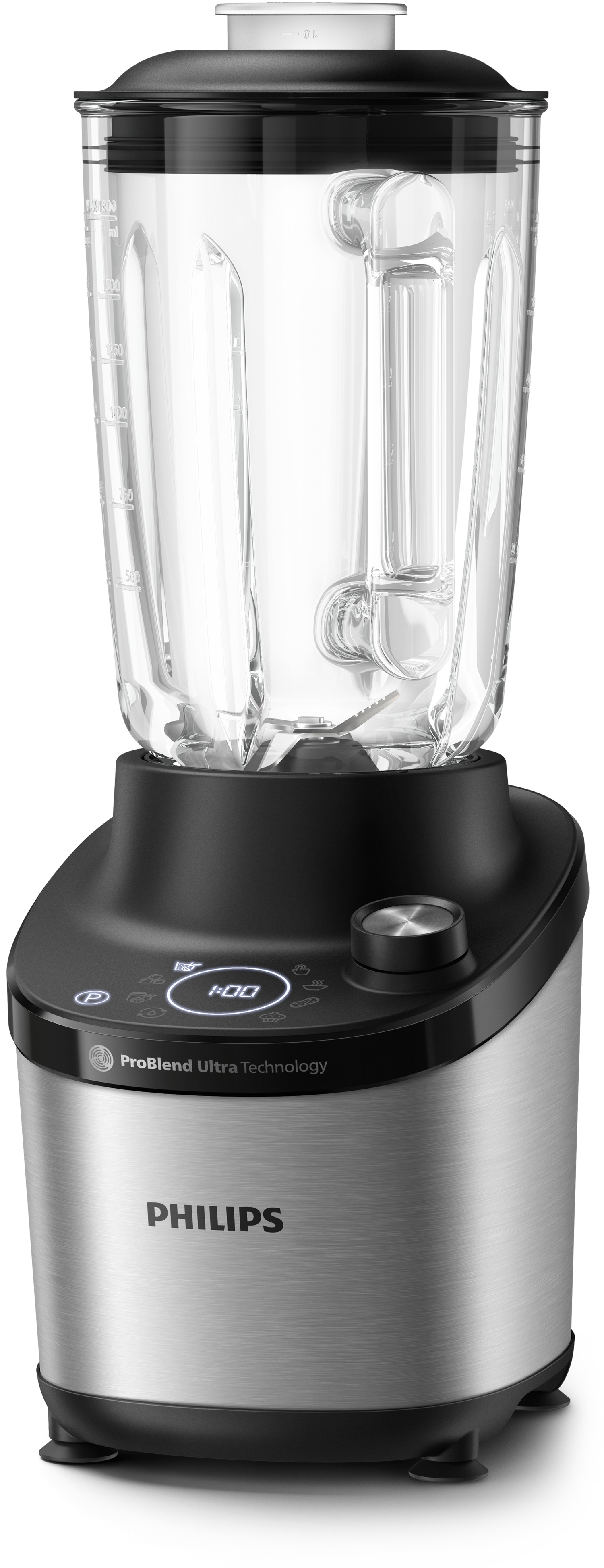 PHILIPS Blender 1500W High speed 2L glass jar metal&black body variable speed 8 pre-sets & pulse LED screen and knob