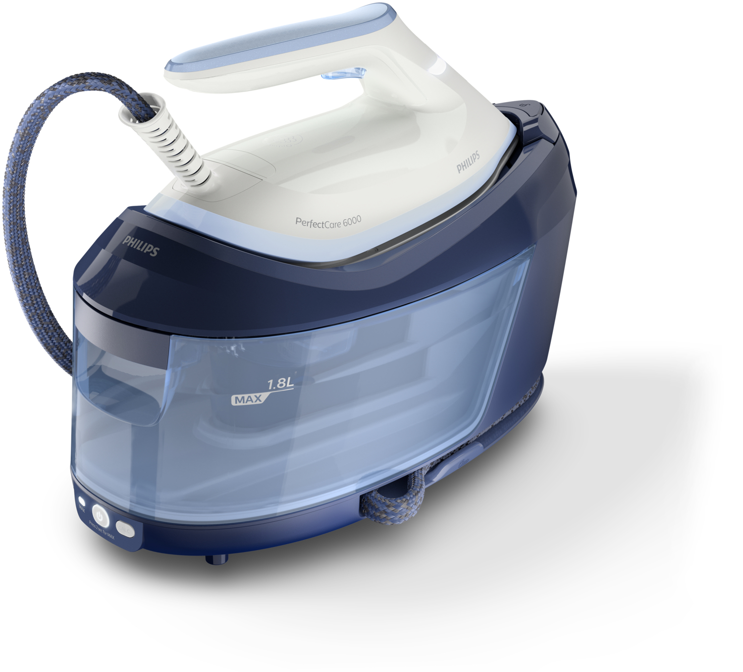 PHILIPS Steam iron generator OptimalTEMP 6.5Bar130g/min continuous steam 500g steam boost 1.8L detach watertank SteamGlide Plus Carry lock Celestial Blue