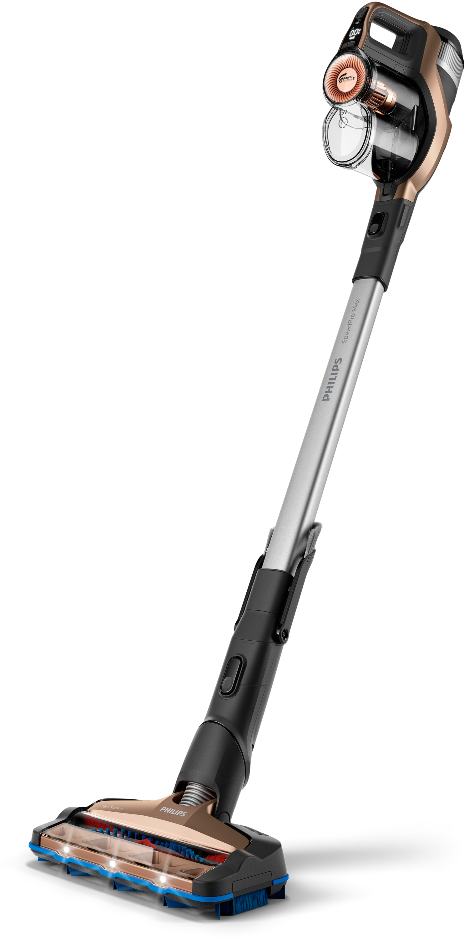 PHILIPS Stick vacuum cleaner 2-in-1 Top Motor Stick 25V 65 min runtime Bright Copper PowerCyclone 8 360 suction nozzle with LEDMTB