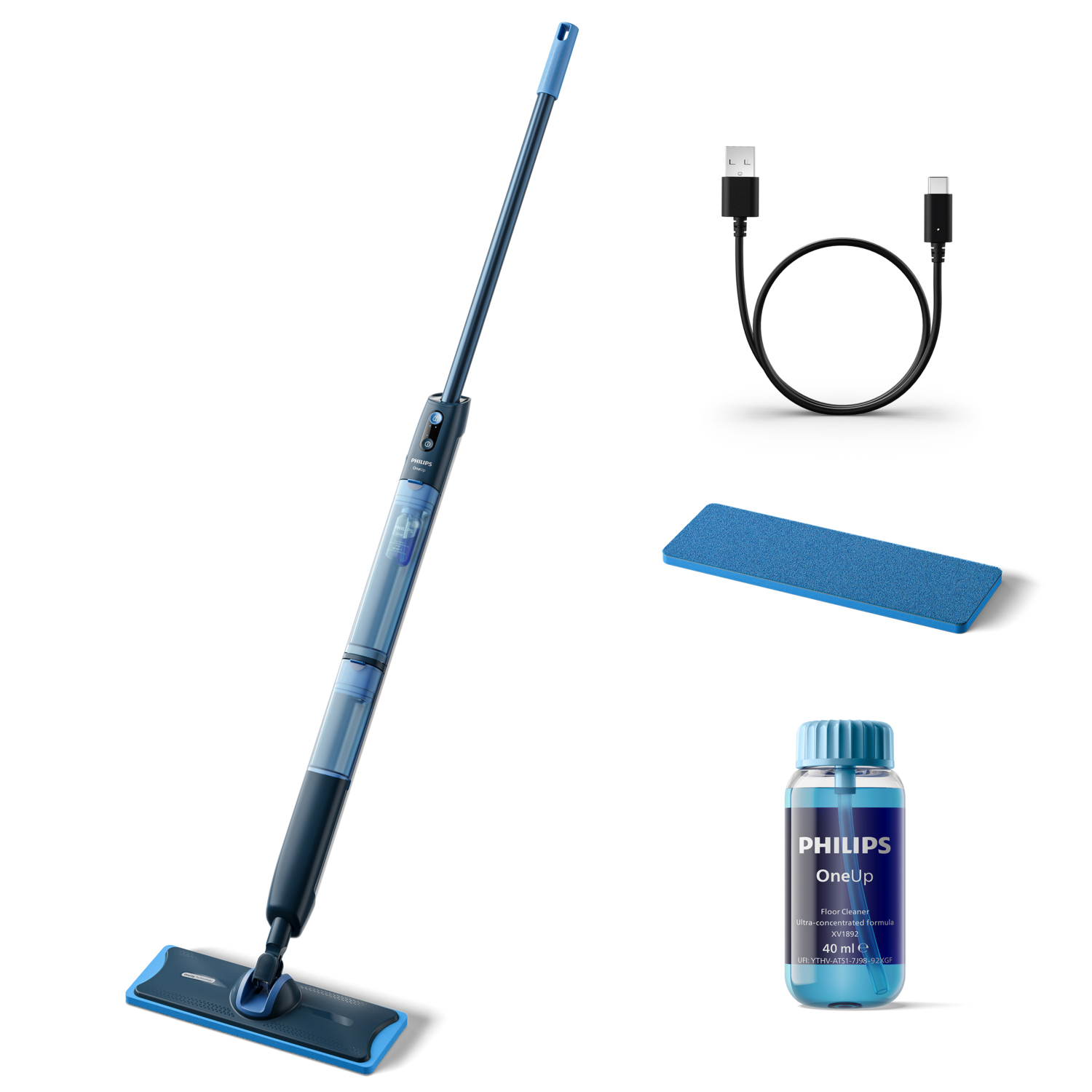 PHILIPS Electric mop OneUp Series 5000 with 1 pad and 1 floor cleaner