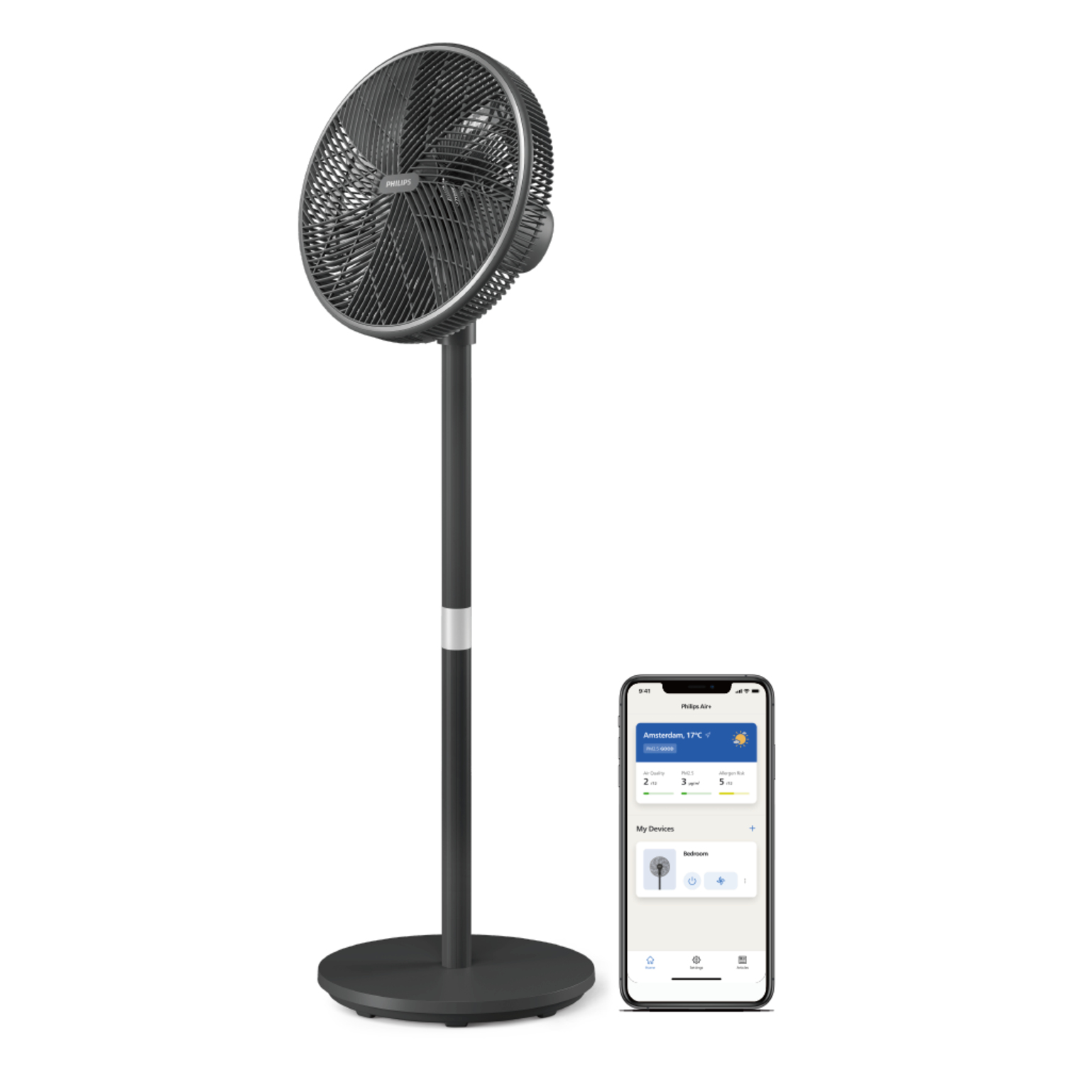 PHILIPS Pedestal Fan Air+ App Automatic Rotation Black & Silver