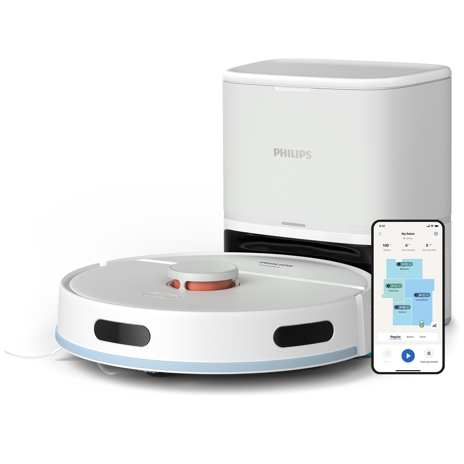 PHILIPS Robot vacuum cleaner 2000S auto-dust collection station light 6000 Pa suction power passive plant mop LDS laser navigation 2600 mAh Li-Ion battery.