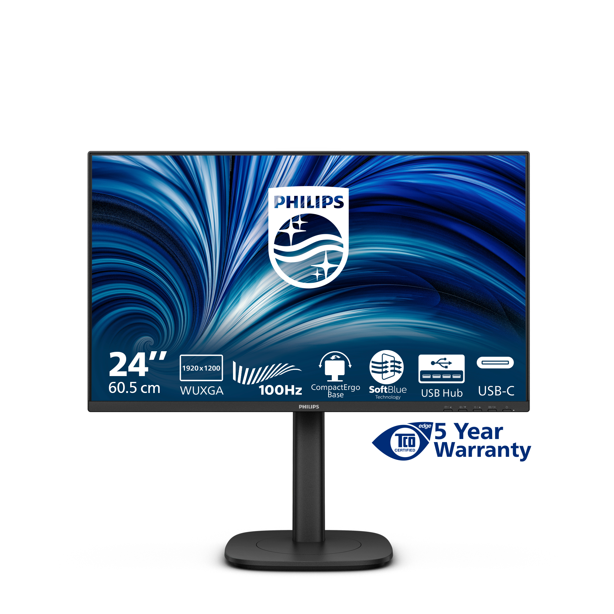 PHILIPS 24p 1920x1200 100Hz IPS Flat H/A 150 MM DICOM TUV EyeSafe certified USB HUB SPEAKERS DP HDMI Bri 300cd/m2 TCO 10