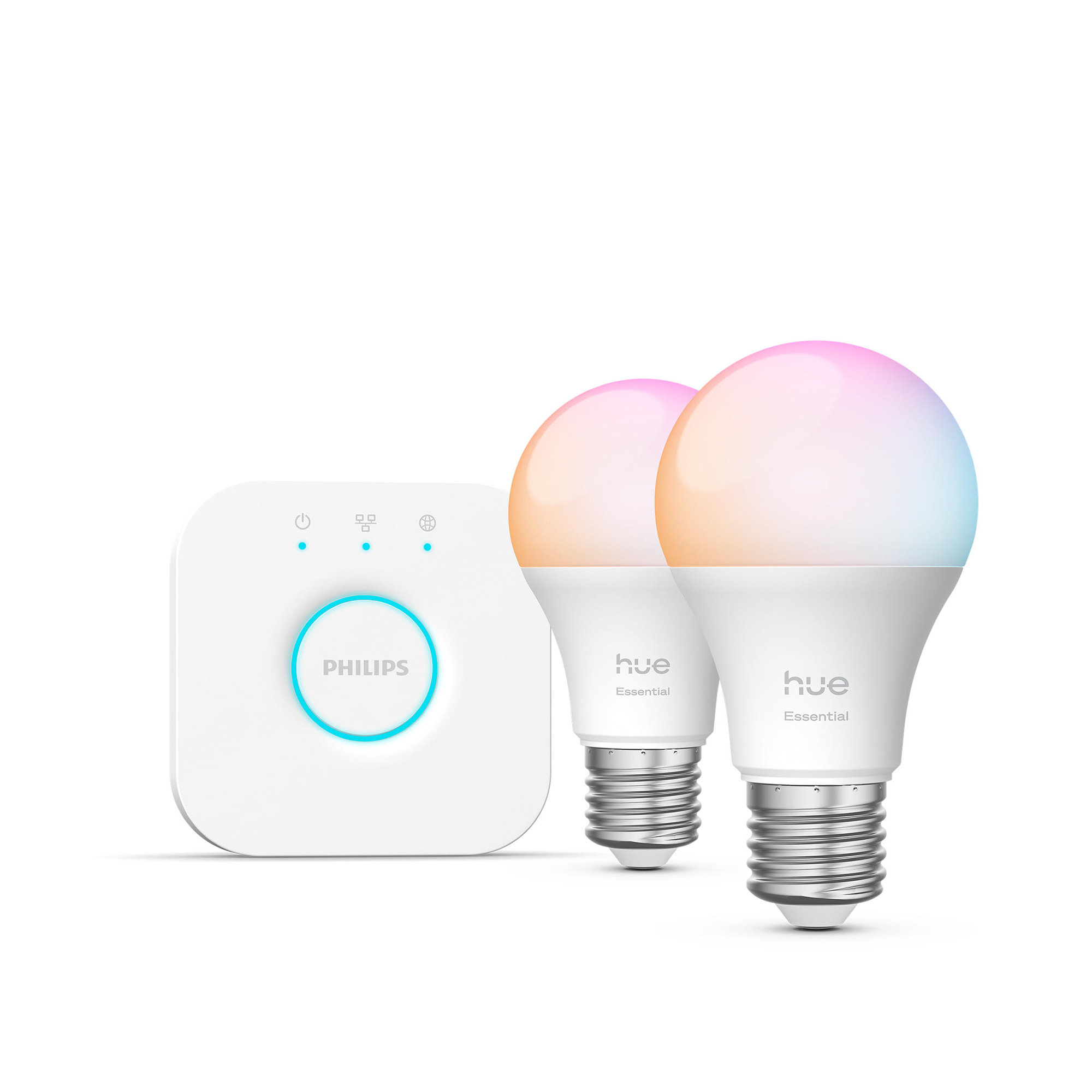 Philips Hue Ampoule connectée Essential E27 A60 8 W Bluetooth x 2 + Kit de démarrage
