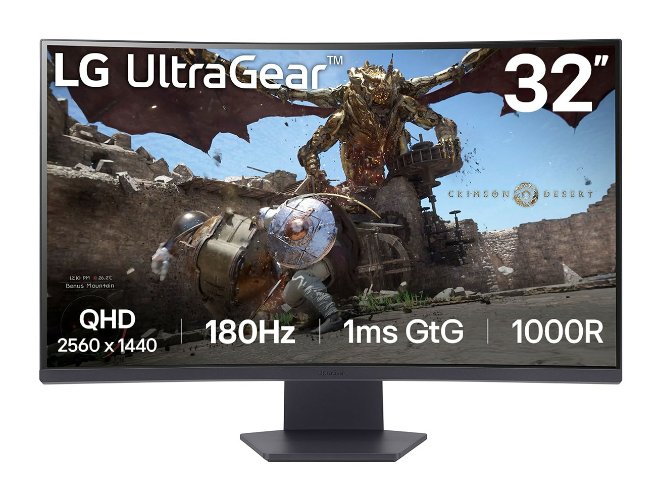 LG UltraGear 32GS60QX-B, 32 Pouces Curved Gaming Monitor, 180Hz, FreeSync