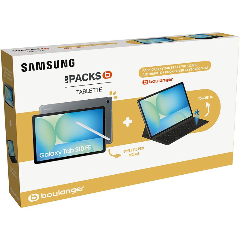SAMSUNG tablette pack galaxy tab s10 fe 128go + bookcover keyboard slim + s pen inclus