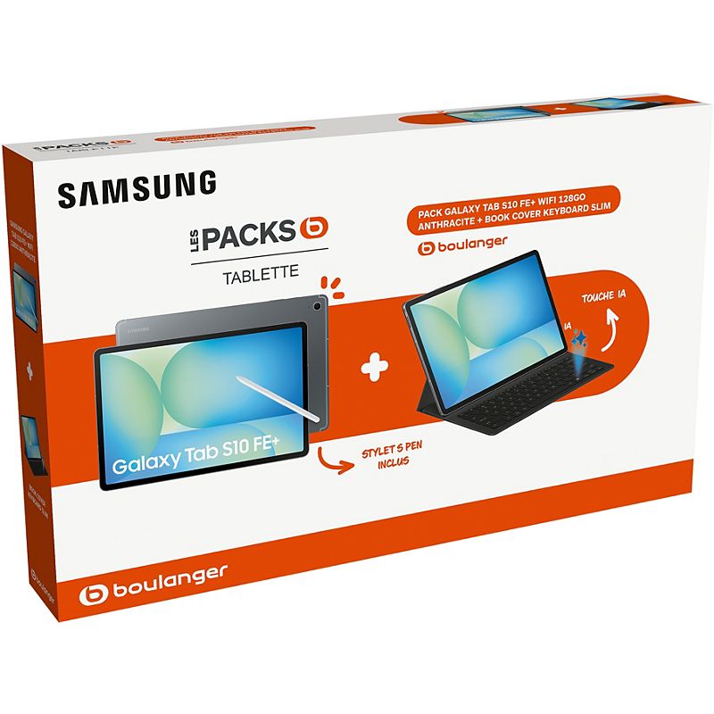 SAMSUNG tablette pack galaxy tab s10 fe+ 128go + bookcover keyboard slim + s pen inclus