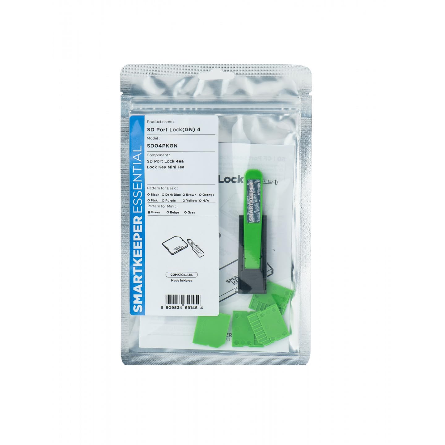 SMARTTECK / 4x Bloqueurs Slot SD avec 1x Clé Mini Vert