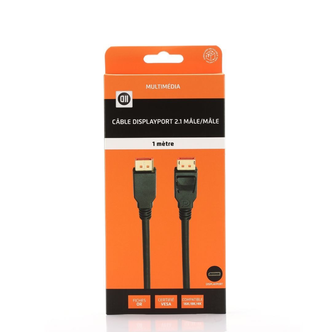 D2 Diffusion C ble Displayport 2.1 m le/m le avec verrouillage