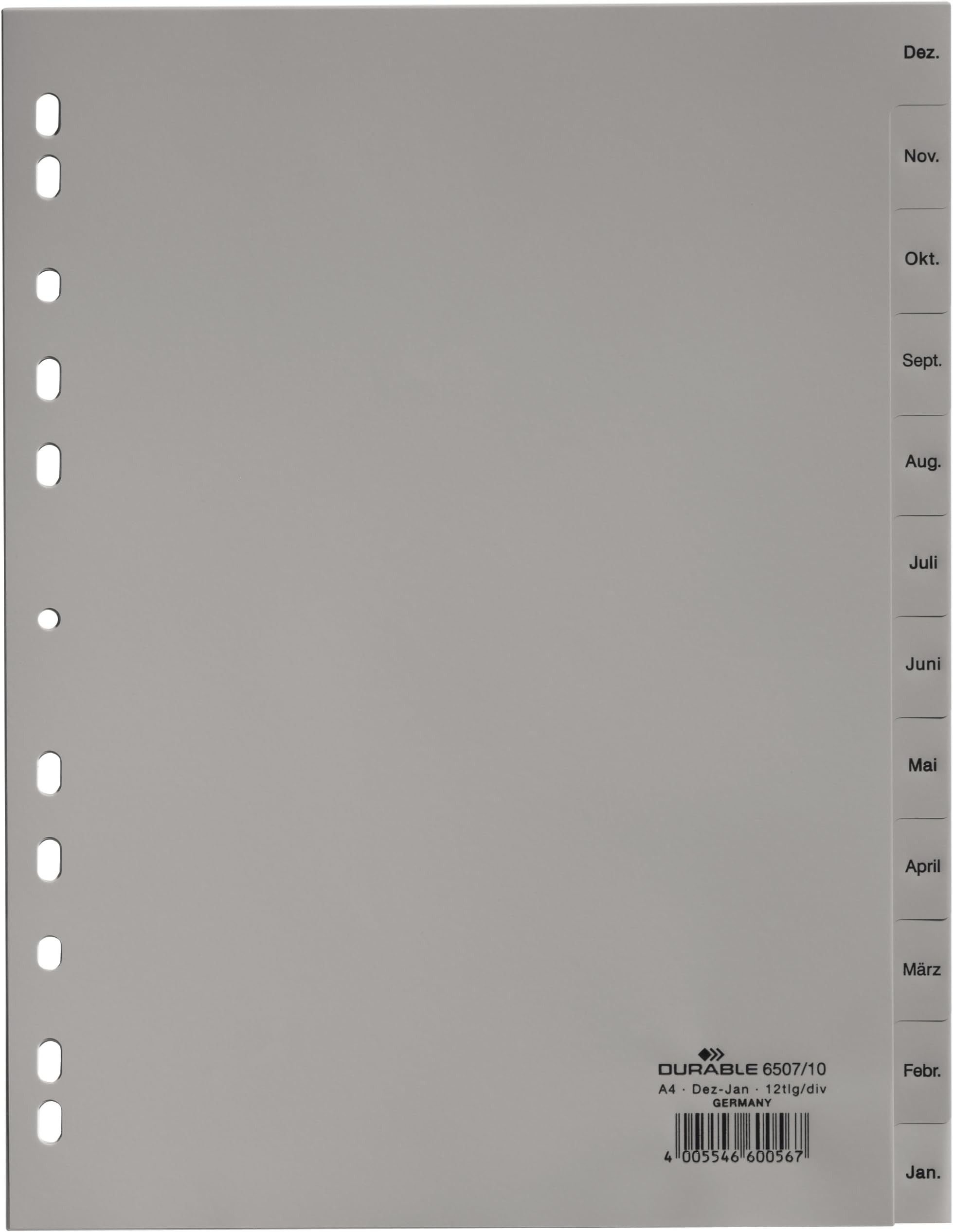 Durable DURABLE Monatsregister A4 Jan-Dez PP volldeck. grau