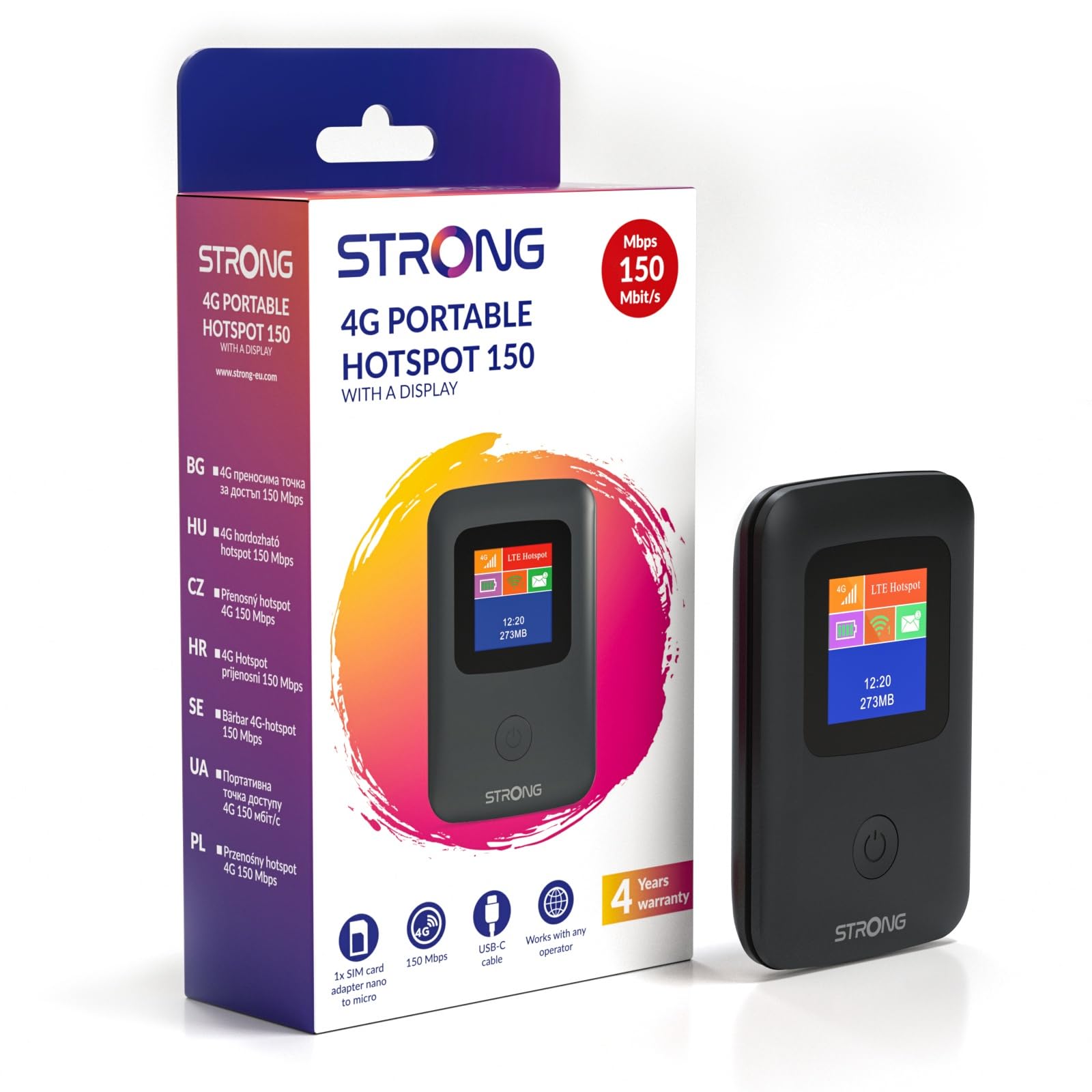 STRONG Routeur portable 4GMIFI150CD, point d'accès 4G, écran 150 Mbps, Wi-Fi LTE, sans carte SIM, noir