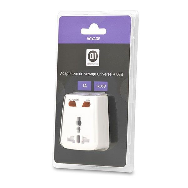 D2 Diffusion Adaptateur multi pays 1USB 1A blanc