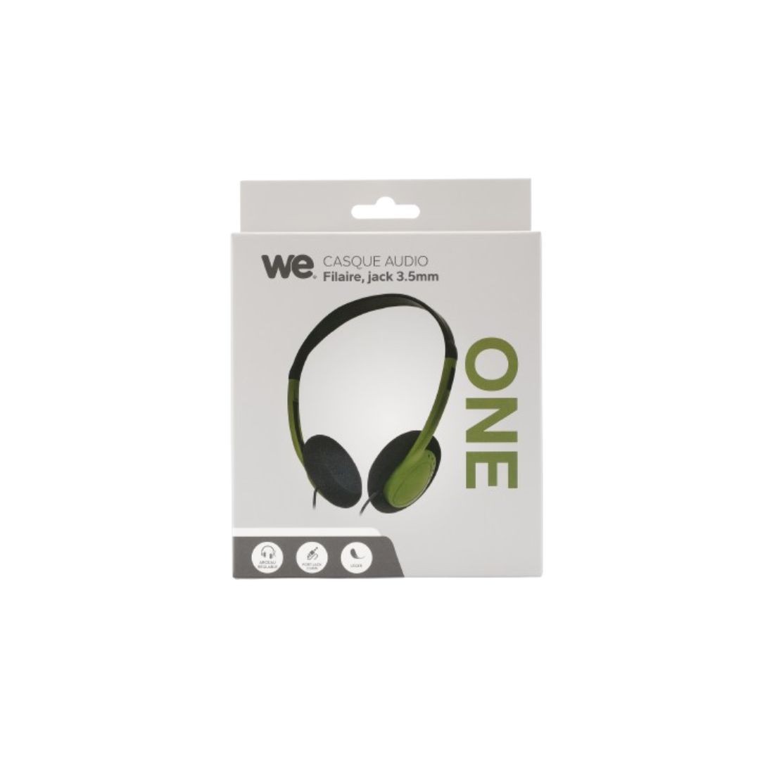 WE Casque filaire ONE, 1.2m, connecteur jack, bi-color noir / vert